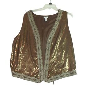 Chico's Women's Size 3 (XL) Brown Sequin Beaded Sleeveless Vest